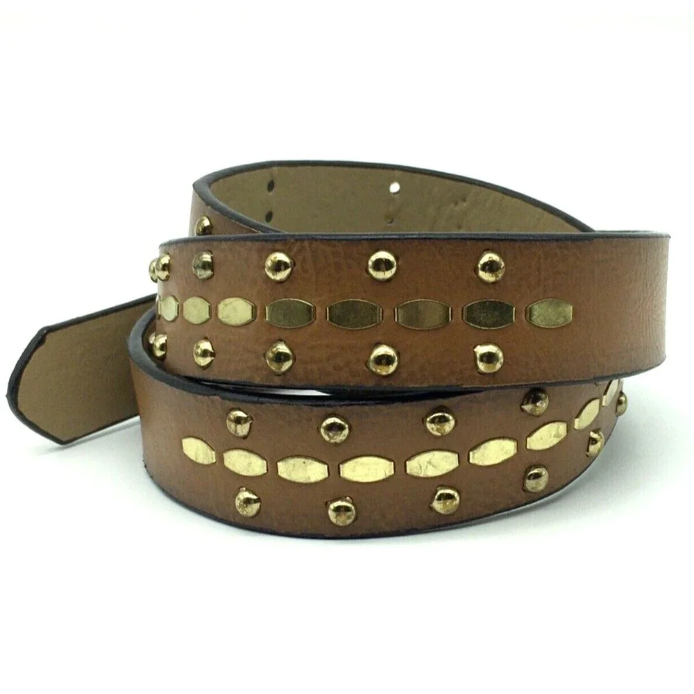 Womens Brown Faux Leather Belt Size S Med Gold Tone Buckle